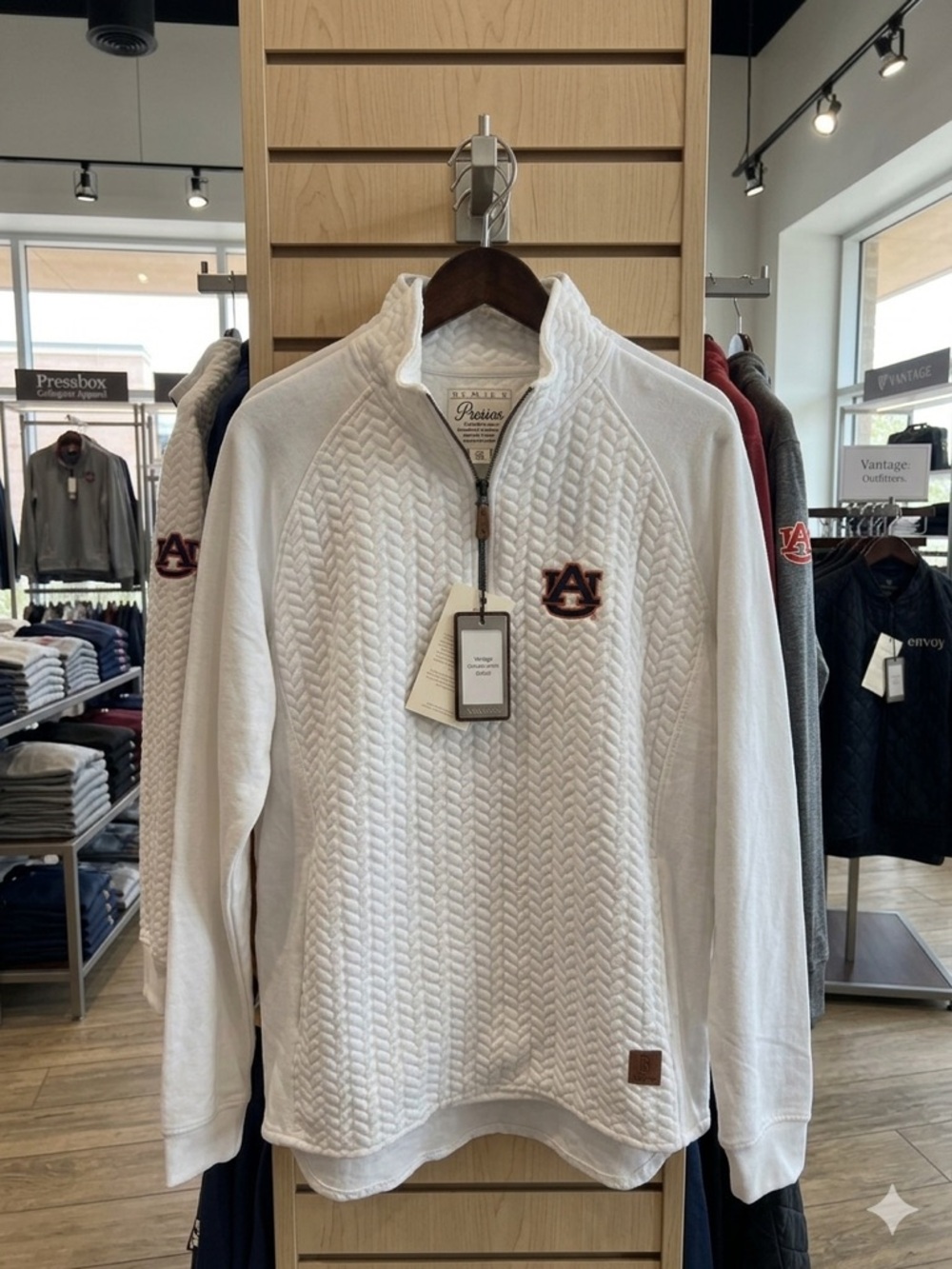 Pressbox White Quilted Half-Zip Pullover with Auburn Logo